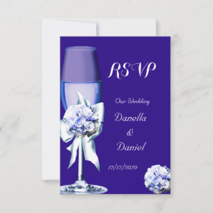 UAWG Elegant Wedding Silver Navy Blue Floral Rose RSVP Karte