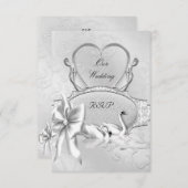 UAWG Elegant Wedding Silver White Swans Heart Bow RSVP Karte (Vorne/Hinten)