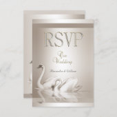 UAWG Elegant Wedding Swans Damask Cream White RSVP Karte (Vorne/Hinten)