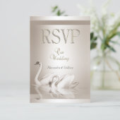 UAWG Elegant Wedding Swans Damask Cream White RSVP Karte (Stehend Vorderseite)