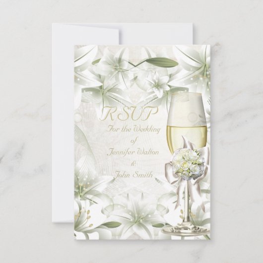 UAWG Elegant Wedding White Beige Green Champagne RSVP Karte (Vorderseite)