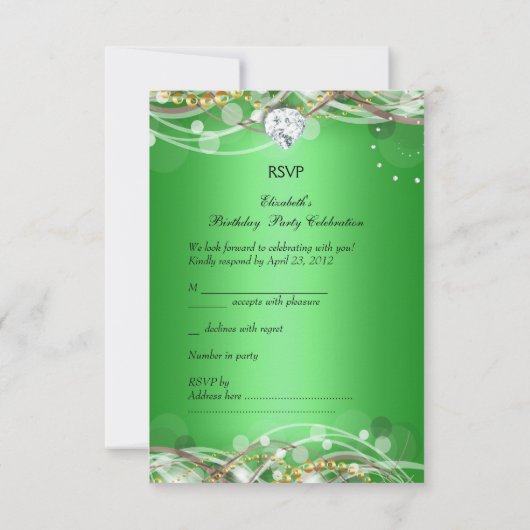 UAWG Elegante Lime Green Gold Diamond Jewel Party RSVP Karte (Rückseite)