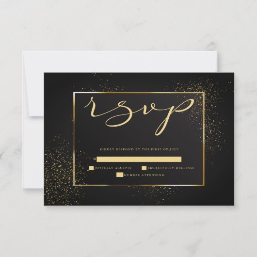 UAWG | Eleganter Schwarz-Gold-Glitzer RSVP Karte (Vorderseite)