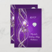 UAWG Elegantes Lila Gold Floral Diamond Party RSVP Karte (Vorne/Hinten)