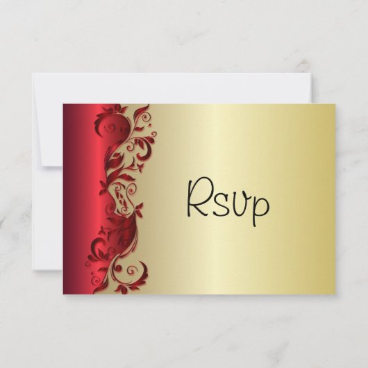 UAWG Elegantes Red & Gold Florid Wedding Design RSVP Karte (Rückseite)