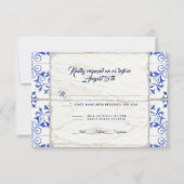 UAWG Farmhouse Farm Lapis Blue White Wood Rustic RSVP Karte (Vorderseite)