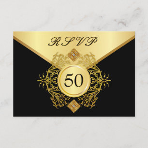 UAWG Formal Gold Black 50. Geburtstag Jubiläum RSVP Karte