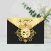 UAWG Formal Gold Black 50. Geburtstag Jubiläum RSVP Karte (Stehend Vorderseite)