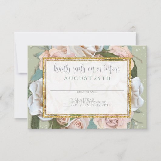 UAWG French Floral Wreath Blush Pink Roses RSVP Karte (Vorderseite)