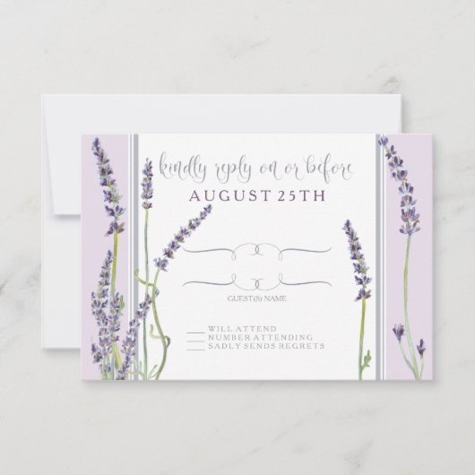 UAWG French Lavender Floral Modern Typografy RSVP Karte (Vorderseite)