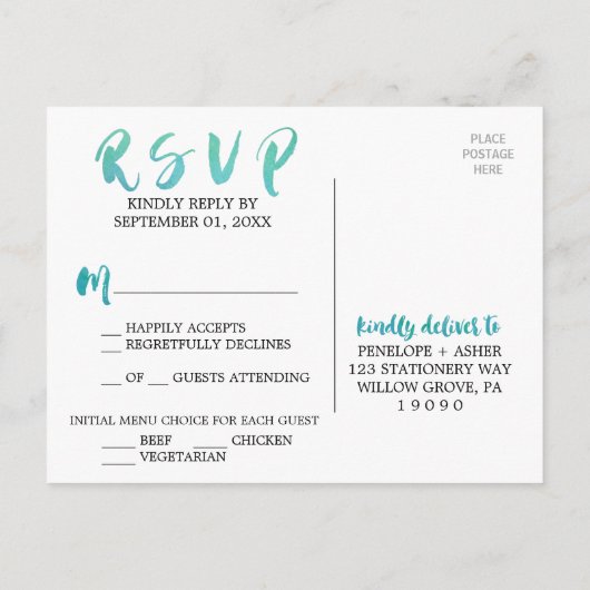 UAwg für Aquarellkalligraphie Beach Einladungspostkarte (Rückseite)