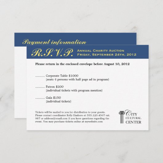 UAwg für die Veranstaltung der gelben Geschäftsgal RSVP Karte (Vorne/Hinten)