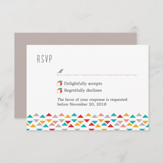 UAwg für farbenfrohe geometrische Dreiecksherzen RSVP Karte (Vorne/Hinten)