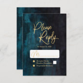 UAwg für Hochzeiten mit Aquamarinem Wasser und Gol RSVP Karte (Vorne/Hinten)