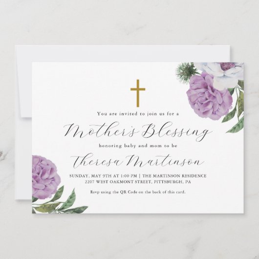 UAwg für QR-Code der hübschen Blumenkreuz-Mutter Einladung (Vorderseite)