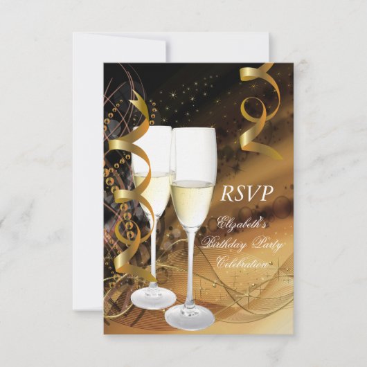 UAWG Gold Black Birthday Party Champagne RSVP Karte (Vorderseite)