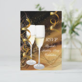 UAWG Gold Black Birthday Party Champagne RSVP Karte (Stehend Vorderseite)