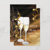 UAWG Gold Black Birthday Party Champagne RSVP Karte (Vorne/Hinten)