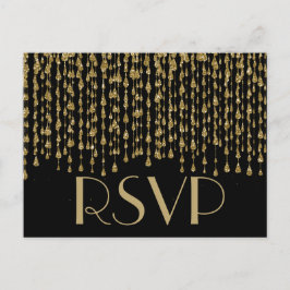 UAWG | Gold Confetti Streams mit schwarzem Hinterg Einladungspostkarte