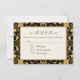 UAWG Gold Floral Damask Imitate Glitzer Hochzeit RSVP Karte
