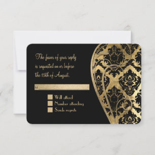 UAWG Gold Leaf Schauen Damask Scroll Formal Hochze RSVP Karte