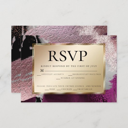 UAwg | Gold-Metallic-Cassis-Textur in Einladung (Vorne/Hinten)