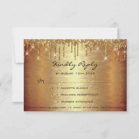 UAWG Gold Tropfen Spark Glitzer Wedding Bridal Sho RSVP Karte (Vorderseite)