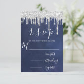 UAWG Gray Silver Aqua Tropfen Wedding Blue Navy RSVP Karte (Stehend Vorderseite)