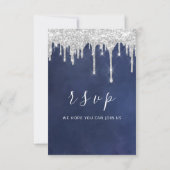 UAWG Gray Silver Aqua Tropfen Wedding Blue Navy RSVP Karte (Rückseite)