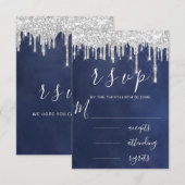 UAWG Gray Silver Aqua Tropfen Wedding Blue Navy RSVP Karte (Vorne/Hinten)