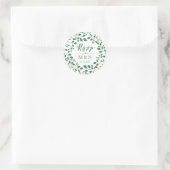 UAWG | Green Blätter Wreath Monogram Wedding Runder Aufkleber (Tasche)