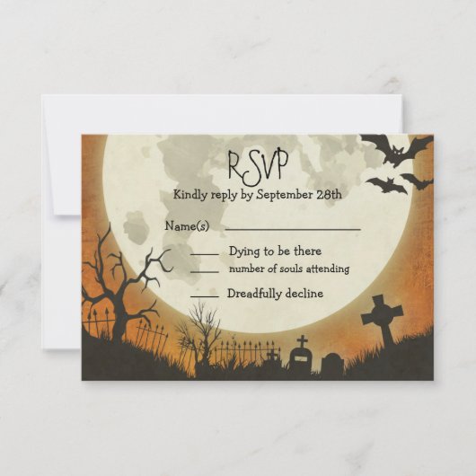 UAWG Halloween Hochzeit in Orange mit Mond RSVP Karte (Vorderseite)