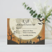 UAWG Halloween Hochzeit in Orange mit Mond RSVP Karte (Stehend Vorderseite)