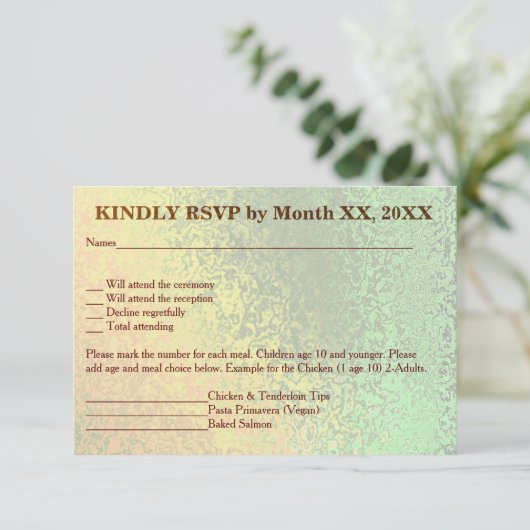 UAwg "Herbstschattierungen" des Green Yellow Weddi Einladung (Stehend Vorderseite)