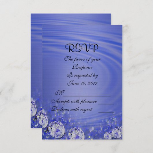 UAWG Hochzeitskarte Diamanten und satinblau RSVP Karte (Vorne/Hinten)