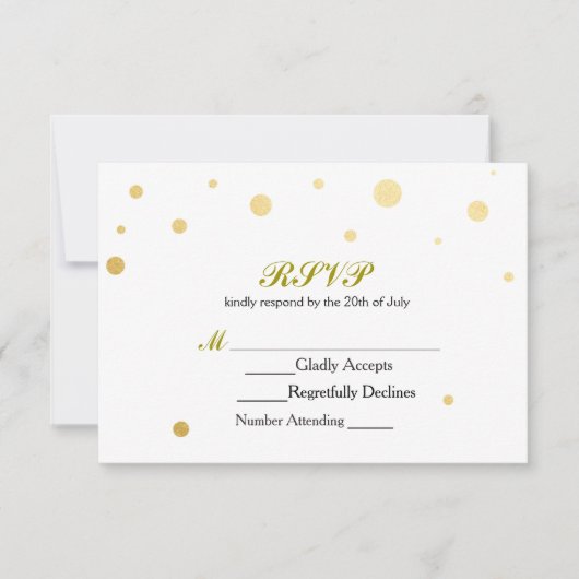 UAwg-Hochzeitskarte für White & Gold Foil Dots RSVP Karte (Vorderseite)