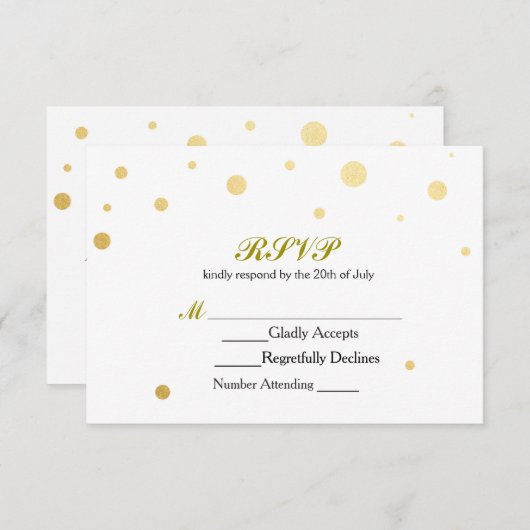 UAwg-Hochzeitskarte für White & Gold Foil Dots RSVP Karte (Vorne/Hinten)