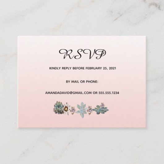 UAWG Hochzeitskarte Sukkulent Blütenrot Rose Gold Begleitkarte (Vorderseite)