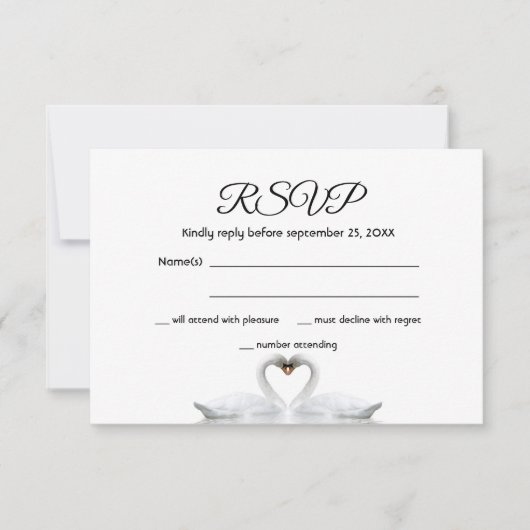 UAWG Hochzeitskarte Weiß Schwan Paar elegant RSVP Karte (Vorderseite)