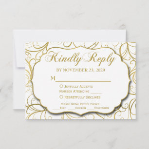 UAwg Hochzeitsreaktion mit weißem Gold Swirl RSVP Karte