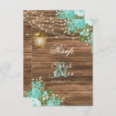 UAWG - Holz, Signalleuchten und Aquamarine Blume RSVP Karte (Vorne/Hinten)