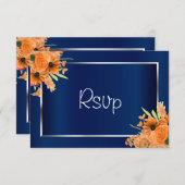 UAWG - Hübsche orangefarbene Blume über Navy Blue RSVP Karte (Vorne/Hinten)