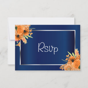 UAWG - Hübsche orangefarbene Blume über Navy Blue RSVP Karte