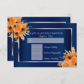 *UAWG - Hübsche orangefarbene Blume über Navy Blue RSVP Karte (Vorne/Hinten)