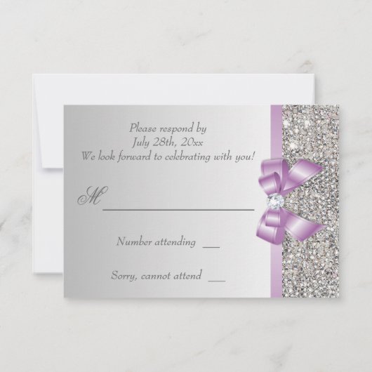 UAWG Imitate Silver Sequins Lilac Bow RSVP Karte (Rückseite)