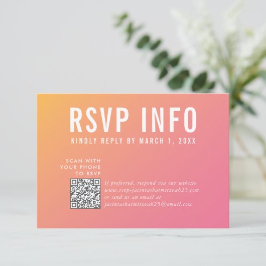 UAWG INFO CARD Moderner rosa gelber Code RSVP Karte (Stehend Vorderseite)