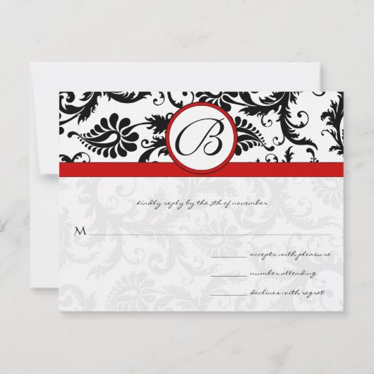 UAWG Insert Response Black Damask Red Trial RSVP Karte (Rückseite)