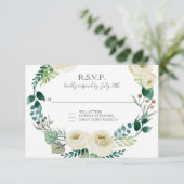 UAWG Ivory Rose Floral BOHO Leaf Wreath RSVP Karte (Stehend Vorderseite)