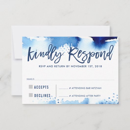 UAWG KINDLY REPONIERT moderne dunkelblaue Aquarell RSVP Karte (Vorderseite)