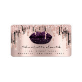 UAWG Kiss Rose Lips Lila Rose Glitzer Makeup Adressaufkleber (Vorne)